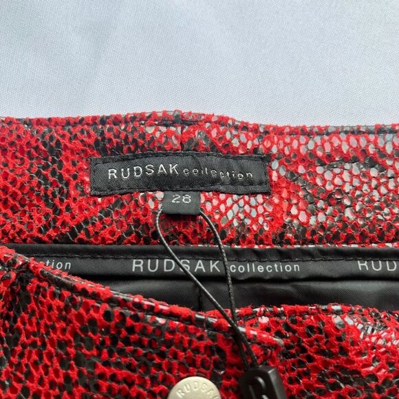 RUDSAK NEW with tag leather Red Snake Print Boot Cut Pants - Picture 4 of 10